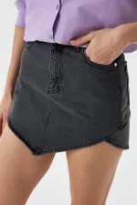 Asimetrik Kesim Mini Kot Etek