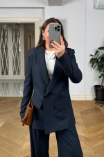 Kruvaze Çizgili Blazer Ceket Pantolon Kadın Takım Kruvaze Çizgili Blazer Ceket Pantolon Kadın Takım