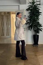 Şal Yaka Kuşaklı Kaşe Kadın Ceket