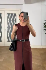 Suni Süet Sıfır Kol Midi Elbise