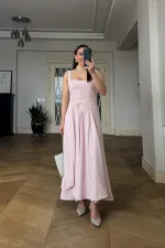 Square Neck Strappy Midi Dress