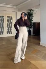 Straight Cut Ribbed Women's Trousers Straight Cut Ribbed Women's Trousers