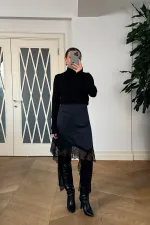 Dantelli Saten Mini Etek