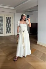 Beli Lastikli Müslin Midi Etek