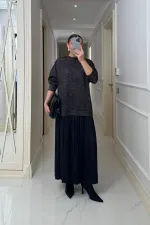 Leopar Desenli Sweat Uzun Elbise