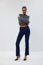 Bisiklet Yaka Crop Triko Kadın Kazak %100 Pamuk