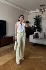 Pantalon palazzo taille haute pour femmes