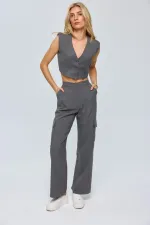 Düğmeli Crop Kadın Yelek