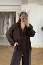 Chemisier en mousseline à manches longues et col mandarin