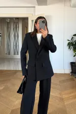 Kruvaze Çizgili Blazer Ceket Pantolon Kadın Takım Kruvaze Çizgili Blazer Ceket Pantolon Kadın Takım
