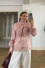 Chemisier à manches longues et col châle à motifs