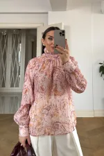 Chemisier à manches longues et col châle à motifs