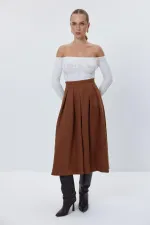 Kayık Yaka Crop Triko Kadın Kazak