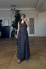 Square Neck Polka Dot Strappy Midi Dress Square Neck Polka Dot Strappy Midi Dress