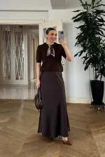 Beli Lastikli Uzun Saten Etek