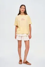 T-shirt à manches courtes imprimé à col rond pour femme, 100 % coton