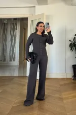 Bisiklet Yaka Çıtçıt Detaylı Triko Takım