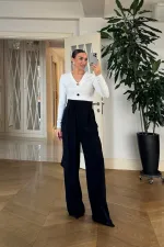 Kuşak Detaylı Pileli Kadın Pantolon