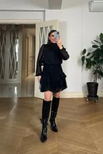 Pile Detaylı Şifon Mini Elbise