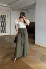 Beli Lastikli Müslin Midi Etek