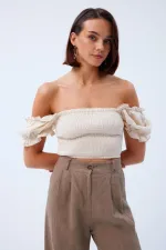 Balon Kol Gipeli Bej Bluz Tuba Butik