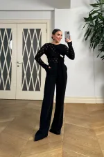 Transparan Uzun Kollu Şal Yaka Bluz