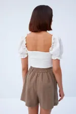 Balon Kol Gipeli Bej Bluz Tuba Butik