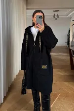 Kapüşonlu Buklet Kadın Ceket