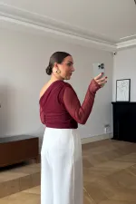 Drapeli Asimetrik Kesim Tül Bluz