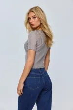 Bisiklet Yaka Trasparan Triko Bluz