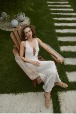 Boyundan Geçmeli Triko Uzun Elbise