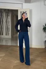 Polo Yaka Fermuarlı Triko Kadın Kazak