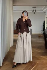 V Yaka Fitilli Uzun Kollu Bluz