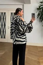 Omuz Dekolteli Desenli Uzun Kollu Bluz