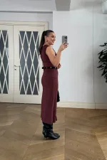 Suni Süet Sıfır Kol Midi Elbise