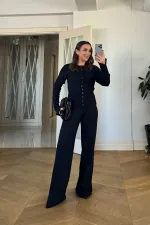 Bisiklet Yaka Çıtçıt Detaylı Triko Takım