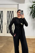 Transparan Uzun Kollu Şal Yaka Bluz