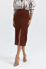 High-Waisted, Slit, Straight-Cut Midi Skirt