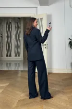 Kruvaze Çizgili Blazer Ceket Pantolon Kadın Takım Kruvaze Çizgili Blazer Ceket Pantolon Kadın Takım