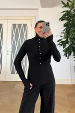 Dik Yaka Fitilli Uzun Kollu Bluz