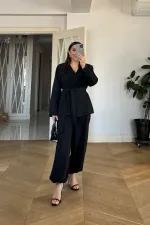 Kuşaklı Ceket Pantolon Kadın Takım