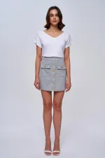 Düğme Detaylı Mini Etek