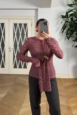 Transparan Uzun Kollu Şal Yaka Bluz