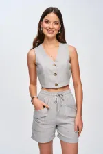 Linen Vest and Shorts Women's Set