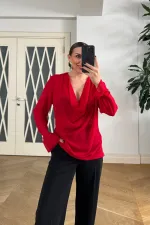 Blouse with V-neck and Sleeve Details