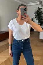 T-shirt basique à col en V pour femme