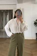 Chemisier en mousseline à manches longues et col mandarin