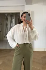 Chemisier en mousseline à manches longues et col mandarin