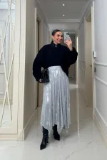 Asimetrik Kesim Midi Tül Etek