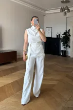 Sıfır Kol Bluz Pantolon Kadın Takım